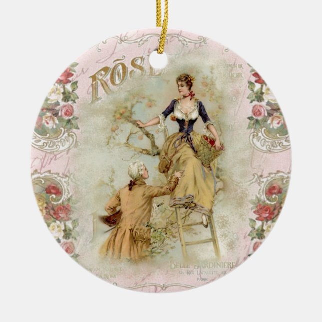 Ornamento De Cerâmica Paris romântica lança shabbychic rosa (Frente)