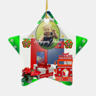 Ornamento De Cerâmica Parol filipino, bandeira, caixa de Balikbayan,