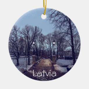 Ornamento De Cerâmica Parque da cidade de neve de inverno à noite