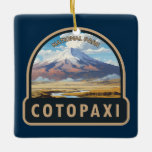 Ornamento De Cerâmica Parque Nacional Cotopaxi Viagem Art Vintage, Equad<br><div class="desc">Trabalho de arte de vetor de cotopaxi. O parque é uma grande área florestal no Equador que abrange partes das províncias de Cotopaxi,  Pichincha e Nápoles. É conhecido pelo vulcão Cotopaxi ativo,  com capa de neve e pelo vasto lago Limpiopungo.</div>