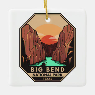 Ornamento De Cerâmica Parque Nacional de Big Bend Kayak Retro Emblem