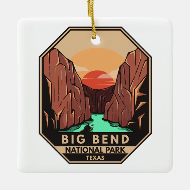 Ornamento De Cerâmica Parque Nacional de Big Bend Kayak Retro Emblem (Frente)
