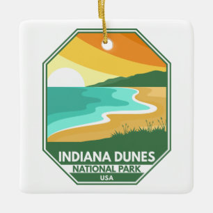 Ornamento De Cerâmica Parque Nacional de Indiana Dunes - Retro Emblem mí