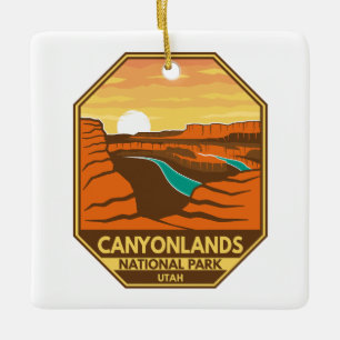 Ornamento De Cerâmica Parque Nacional do Canyonlands Retro Emblema Sunse