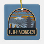 Ornamento De Cerâmica Parque Nacional Fuji-Hakone-Izu Japão Art Vintage<br><div class="desc">Design de arte vetorial do Parque Nacional Fuji-Hakone-Izu. É constituído pelo Monte Fuji,  Fuji Cinco Lagos,  Hakone,  Península Izu,  e pelas Ilhas Izu.</div>