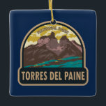 Ornamento De Cerâmica Parque Nacional Torres del Paine Chile Art Vintage<br><div class="desc">Torres Del Paine National Park vetor art design. O Parque Nacional de Torres del Paine,  na região da Patagônia,  no Chile,  é conhecido pelas suas montanhas em alta altitude e por icebergs azuis brilhantes.</div>