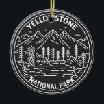 Ornamento De Cerâmica Parque Nacional Yellowstone Vintage Monoline<br><div class="desc">Yellowstone Forest vetor trabalho de arte design. O parque tem canyons dramáticos,  rios alpinos,  florestas exuberantes,  primaveras quentes e geysers,  incluindo a mais famosa,  a Velha Fiel.</div>