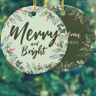 Ornamento De Cerâmica Partido do Janto de Natal com Folhagem Botânica