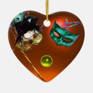 Ornamento De Cerâmica PARTIDO do MASCARADA do CARNAVAL, pedras de gema