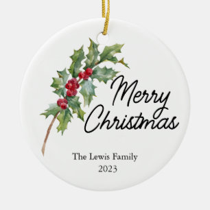 Ornamento De Cerâmica Partido Elegante de Férias de Berries Winter