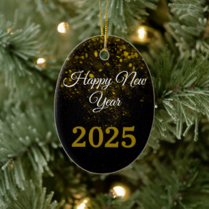 Ornamento De Cerâmica Partido Glitter do Feliz ano novo 2025