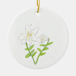 Ornamento De Cerâmica Páscoa branca Lily