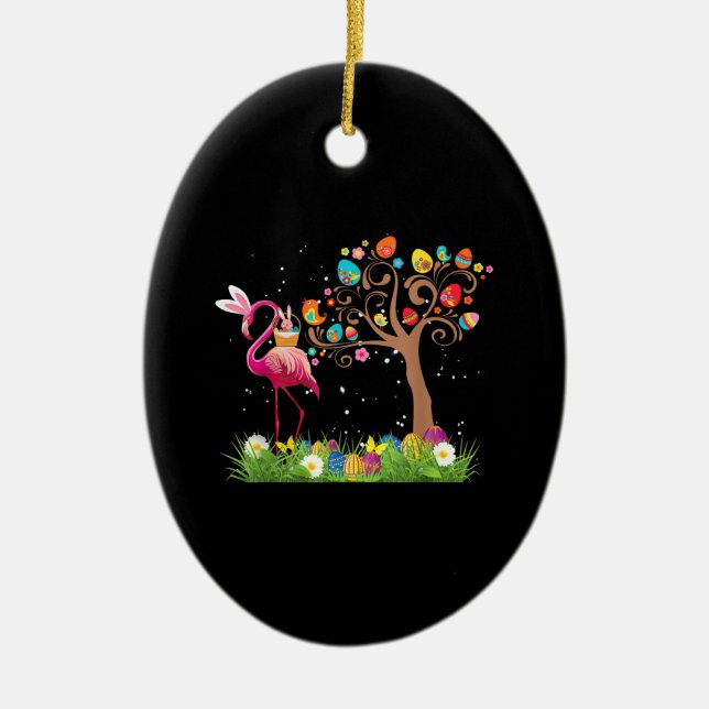 Ornamento De Cerâmica Páscoa Bunny Flamingo 2021 | Amantes Flamingo Cujo (Frente)