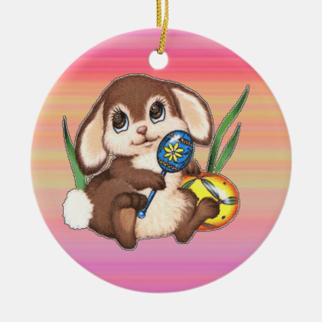 Ornamento De Cerâmica Páscoa Bunny Ornament (Frente)
