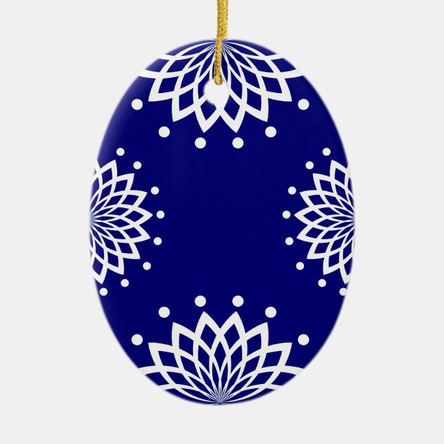 Ornamento De Cerâmica Páscoa Elegante Simples Azul e Branco (Frente)