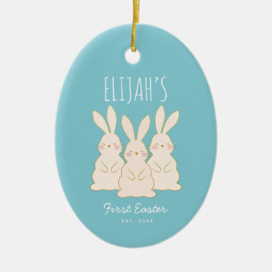 Ornamento De Cerâmica Páscoa Personalizada de Bunnies Bonitos