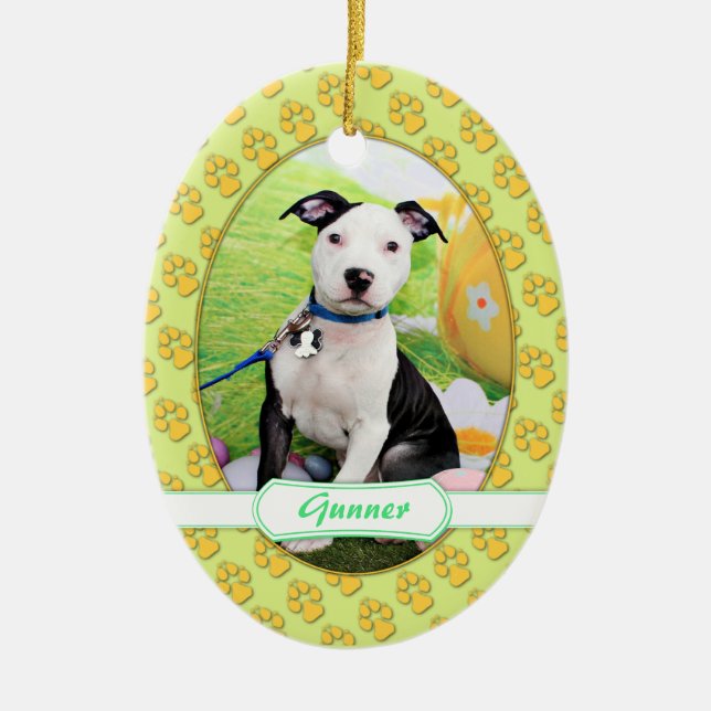 Ornamento De Cerâmica Páscoa - Pitbull - artilheiro (Frente)