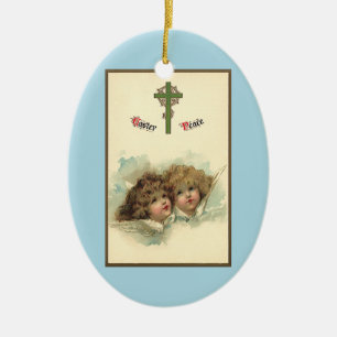 Ornamento De Cerâmica Páscoa Vintage, Anjos Angelicais Nuvens no Céu