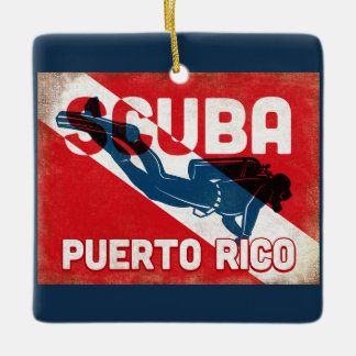 Ornamento De Cerâmica Passador de Porto Rico Scuba - Retro Azul