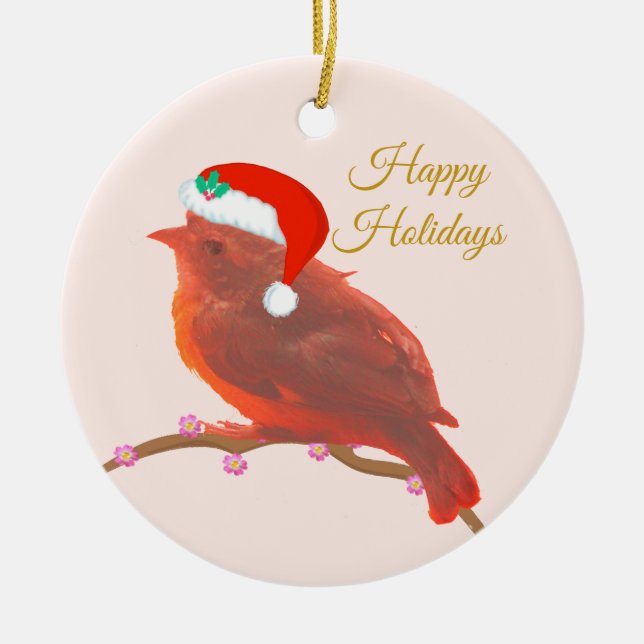Ornamento De Cerâmica Passarinho de Natal fofo (Frente)