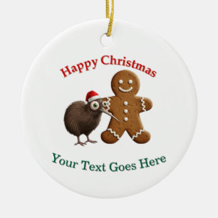 Ornamento De Cerâmica Passarinho Kiwi Engraçado com Chapéu de Papai Noel