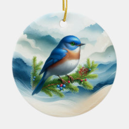 Ornamento De Cerâmica Pássaro Azul e Galhos de Feriado