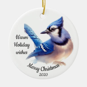 Ornamento De Cerâmica Pássaro Azul Jay Azul, Personalizado no Natal