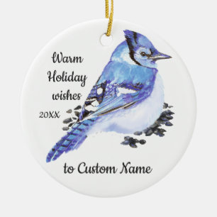 Ornamento De Cerâmica Pássaro Azul Jay Azul, Personalizado no Natal