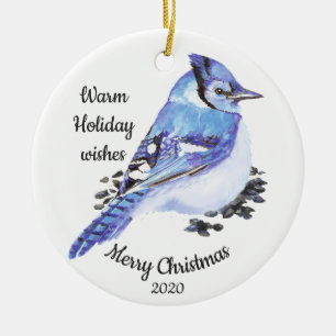 Ornamento De Cerâmica Pássaro Azul Jay Azul, Personalizado no Natal