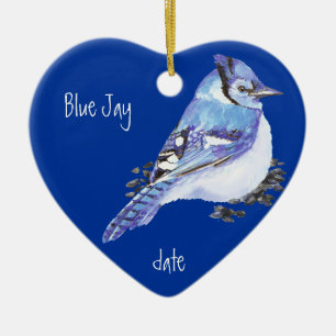 Ornamento De Cerâmica Pássaro Azul-Jay Datado Personalizado