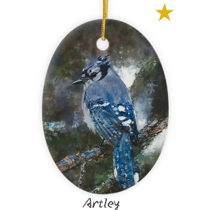 Ornamento De Cerâmica Pássaro Azul - Pássaro Pintando no Natal
