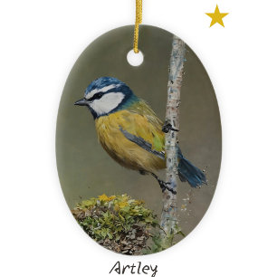 Ornamento De Cerâmica Pássaro azul pintado no ano de Natal