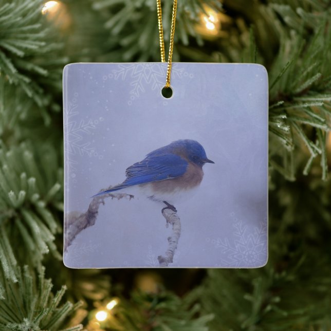 Ornamento De Cerâmica Pássaro Bluebird em Snowy Winter Trees - Férias (Árvore)