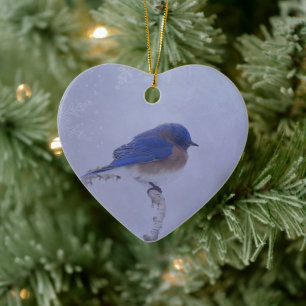Ornamento De Cerâmica Pássaro Bluebird em Snowy Winter Trees - Férias