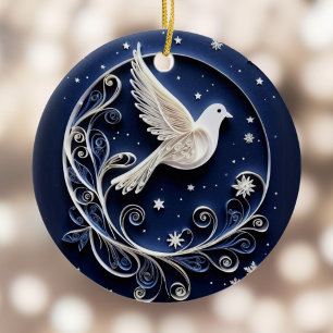 Ornamento De Cerâmica Pássaro Branco da Paz Estrelas da Noite de Natal A