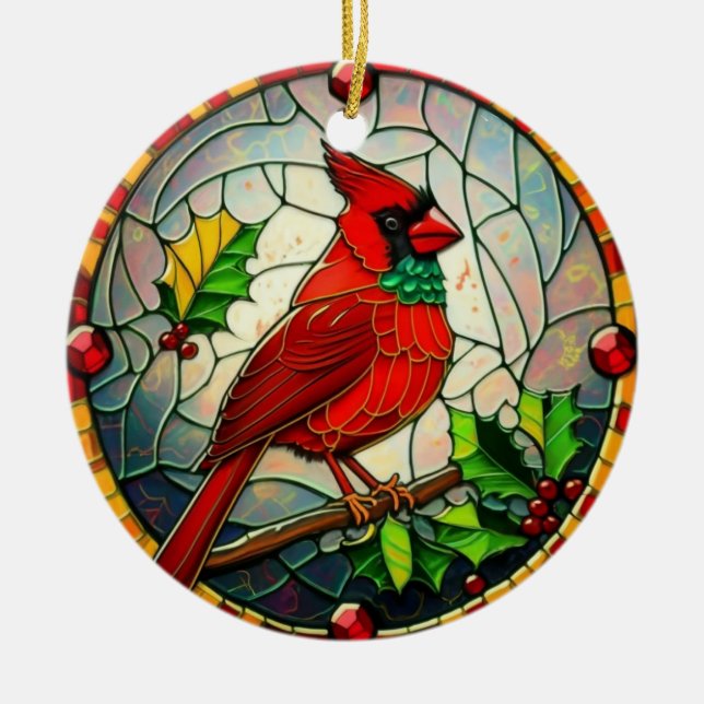 Ornamento De Cerâmica Pássaro Cardinal de Natal (Frente)