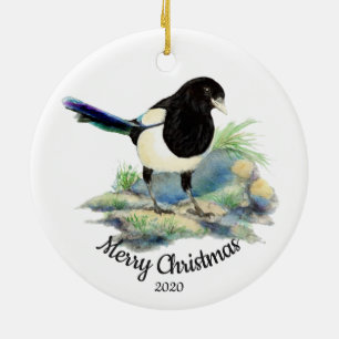 Ornamento De Cerâmica Pássaro de Jardim de Magpie de Natal Datado Person