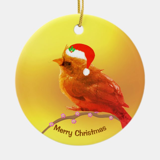 Ornamento De Cerâmica Pássaro de Natal (Frente)