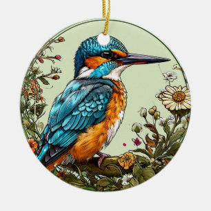 Ornamento De Cerâmica Pássaro Martim-pescador Vibrante
