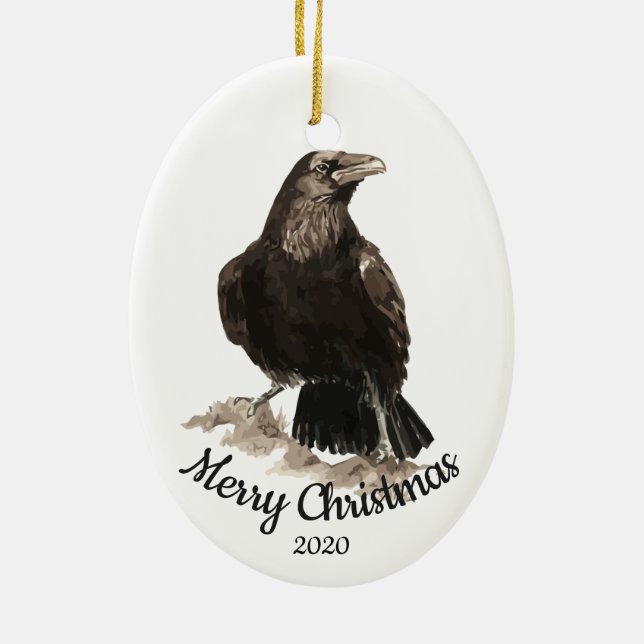 Ornamento De Cerâmica Pássaro Raven da Aquarela de Natal Personalizado (Verso)