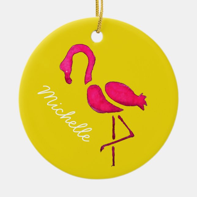 Ornamento De Cerâmica Pássaro único rosa-claro flamingo (Frente)