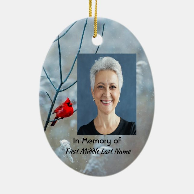 Ornamento De Cerâmica Pássaro Vermelho Cardinal do Memorial Keepsaame (Verso)