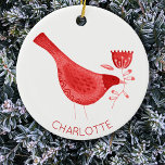 Ornamento De Cerâmica Pássaro Watercolor Red Personalizado<br><div class="desc">Pássaro aquoso moderno,  vermelho e branco,  festivo. Arte original de Nic Squirrell. Altere o nome para personalizar.</div>