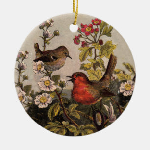 Ornamento De Cerâmica Pássaros Cantores do Robin da Primavera Vintage Bo