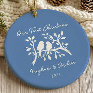 Ornamento De Cerâmica Pássaros de Amor Primeira Ornação de Natal