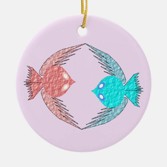 Ornamento De Cerâmica Pássaros de Amor, Rosa e Azul (Frente)