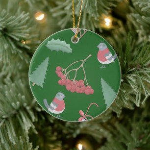 Ornamento De Cerâmica Pássaros de Natal e Verduras