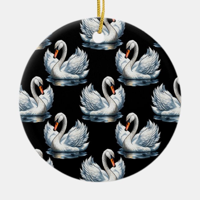 Ornamento De Cerâmica Pássaros do Cisne - Design (Frente)