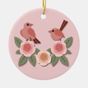 Ornamento De Cerâmica Pássaros e Rosas