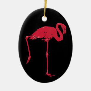 Ornamento De Cerâmica Pássaros Vintage, um Flamingo Rosa com uma Perna p